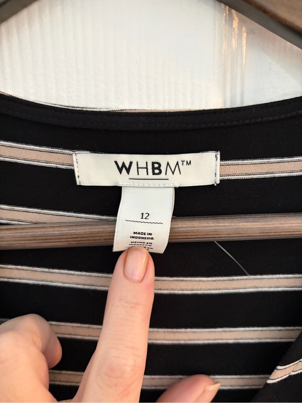WHBM Sleeveless Black and Cream Striped Wrap Dress - Picture 2 of 3